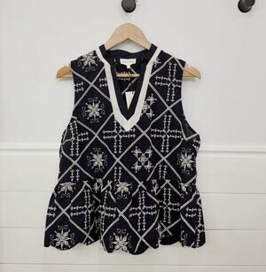NWT! Avara Entro Lyric Top Navy Blue Embroidered Tank Size Medium M